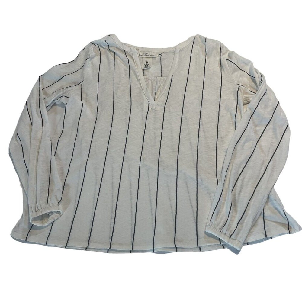H&M Split V-neck Jersey Light Long Sleeve White Black Strips Blouse Women’ Small